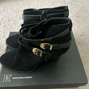 INC International Concepts Black Ankle Booties with Buckle Straps